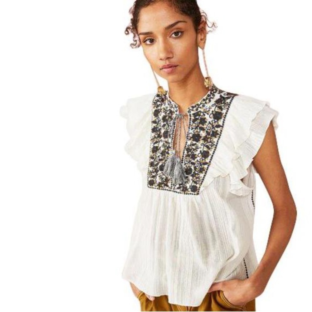 Ulla Johnson Nuru Embroidered Blanc Cotton Blouse Top